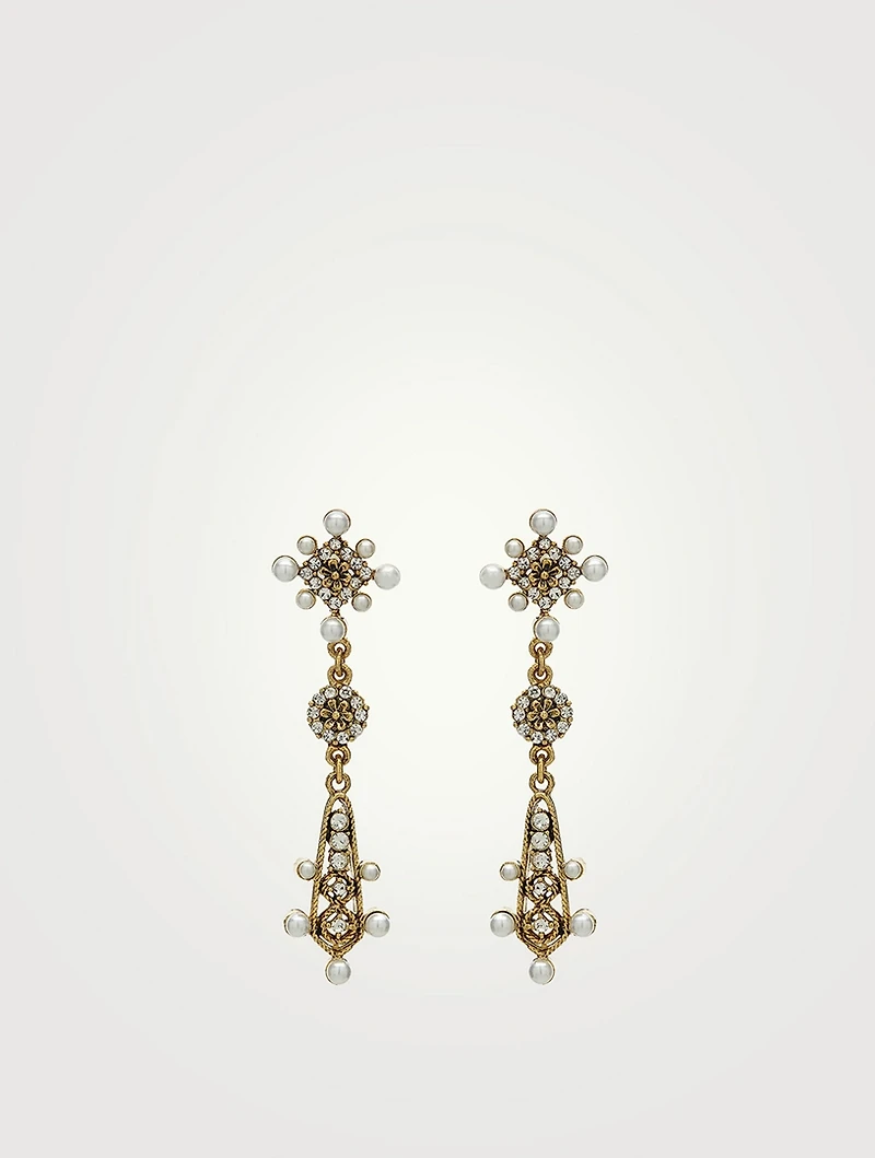 Medium Florentine Drop Earrings With Crystals And Faux Pearl