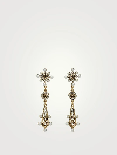 Medium Florentine Drop Earrings With Crystals And Faux Pearl