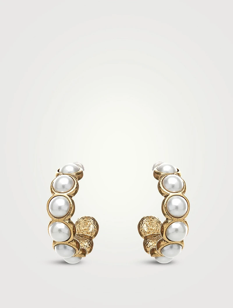 Faux Pearl Cabochon Hoop Earrings