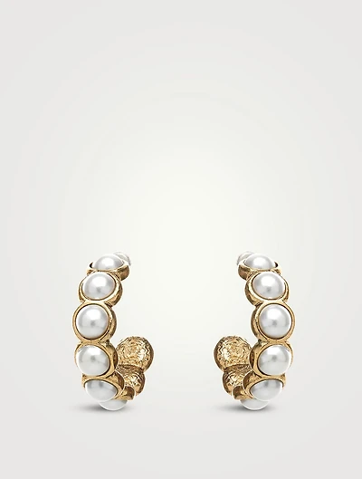 Faux Pearl Cabochon Hoop Earrings