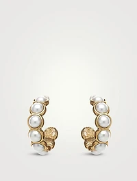 Faux Pearl Cabochon Hoop Earrings