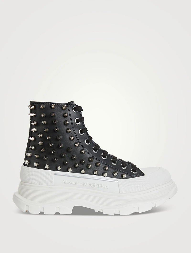 Tread Leather High Top Boots With Studs