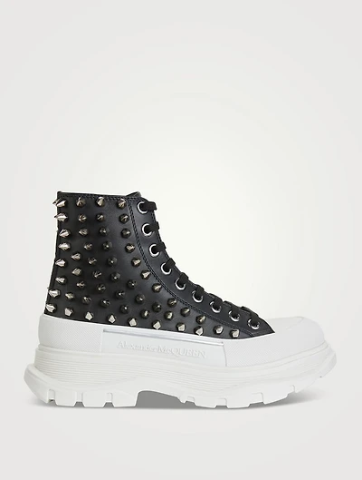 Tread Leather High Top Boots With Studs