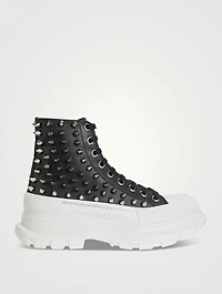 Tread Leather High Top Boots With Studs