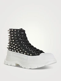 Tread Leather High Top Boots With Studs