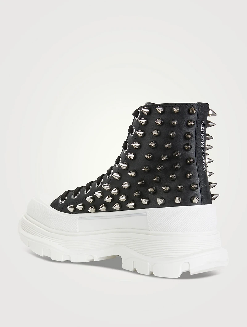 Tread Leather High Top Boots With Studs