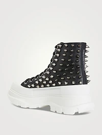 Tread Leather High Top Boots With Studs