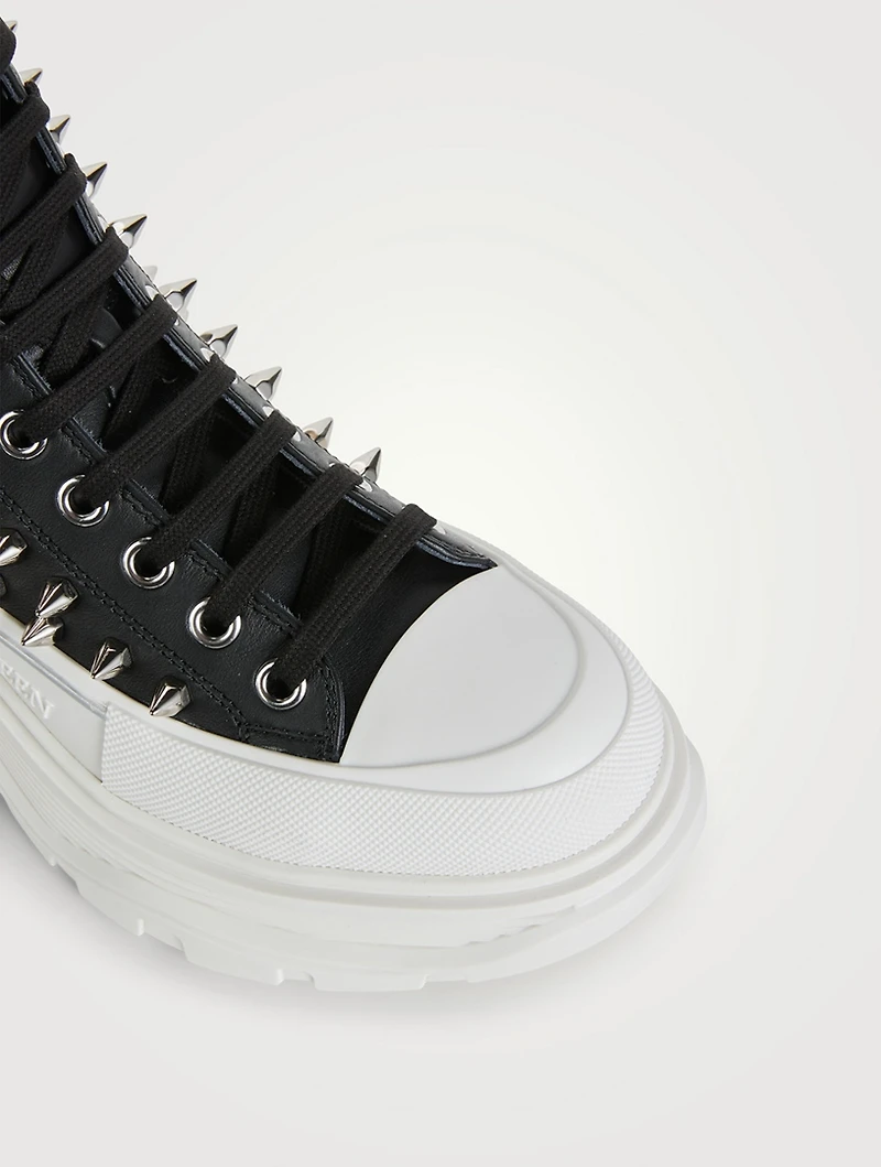 Tread Leather High Top Boots With Studs