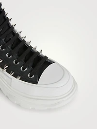 Tread Leather High Top Boots With Studs