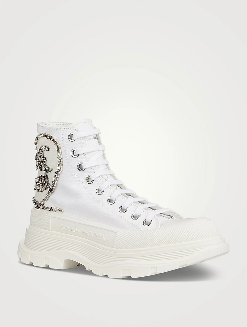 Tread Canvas High Top Boots With Crystal Embellishment