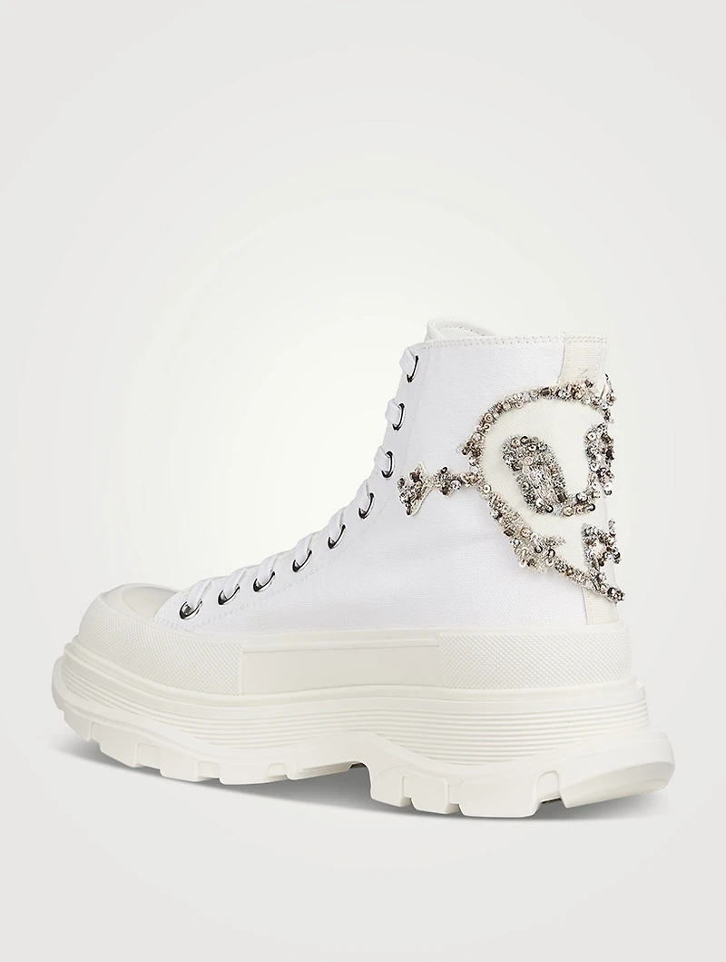 Tread Canvas High Top Boots With Crystal Embellishment