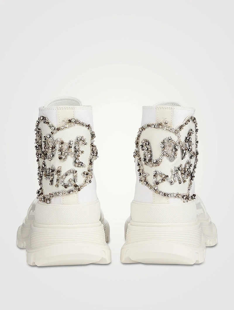 Tread Canvas High Top Boots With Crystal Embellishment
