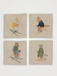 Set Of Four Downhill Skiers Cocktail Napkins