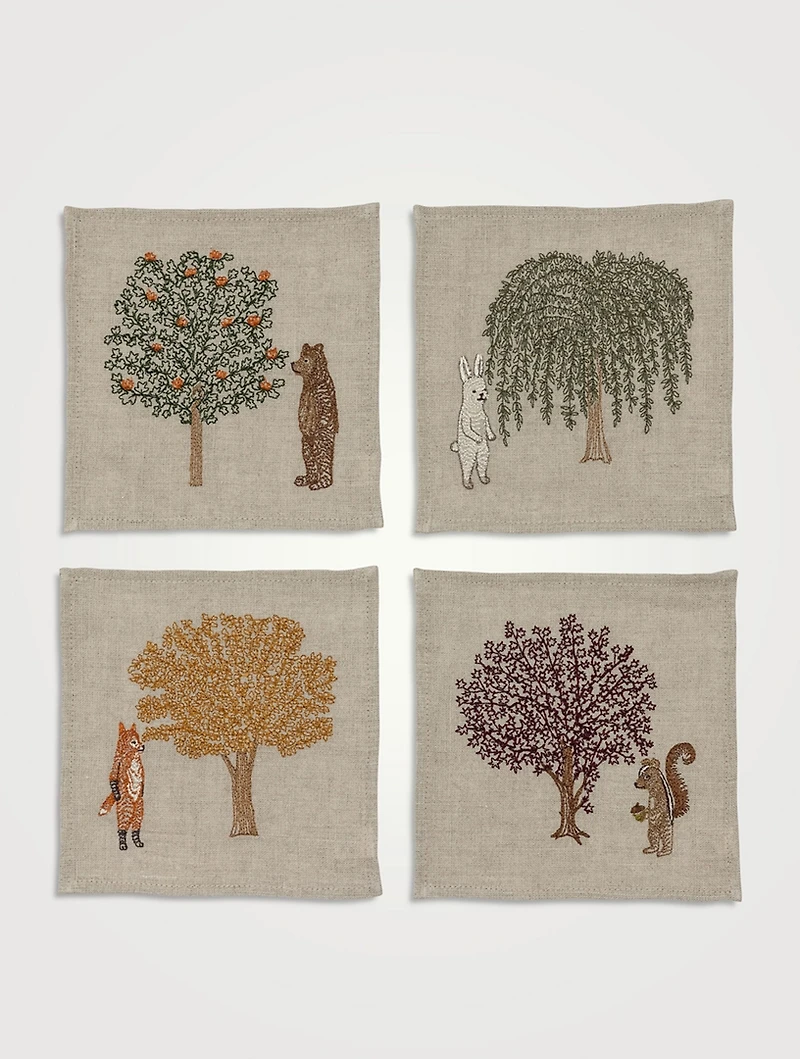 Set Of Four Fall Gathering Cocktail Napkins
