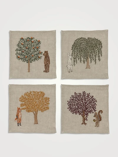 Set Of Four Fall Gathering Cocktail Napkins