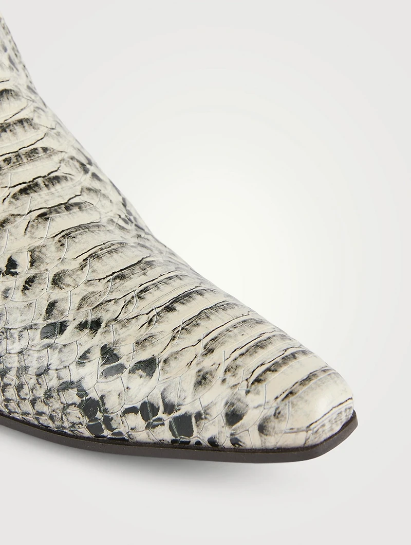 Snakeskin-Embossed Leather Ankle Boots