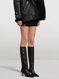 Croc-Embossed Leather Knee-High Boots
