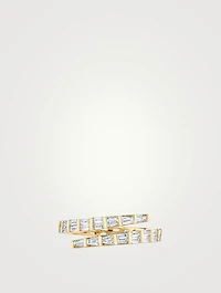 18K Gold Two Row Pinky Coil Ring With Baguette Diamonds
