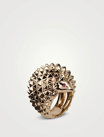 Hans 18K Rose Gold Black Diamond Hedgehog Ring With Rubies
