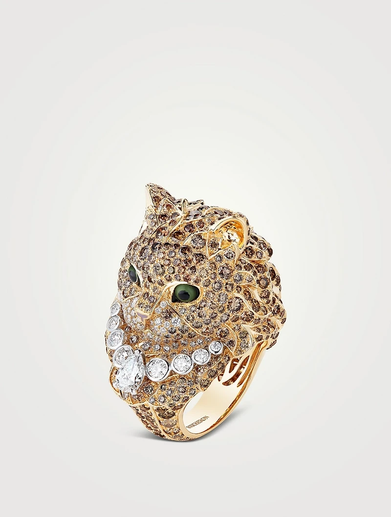 Wladimir 18K Gold Cat Ring With Diamonds