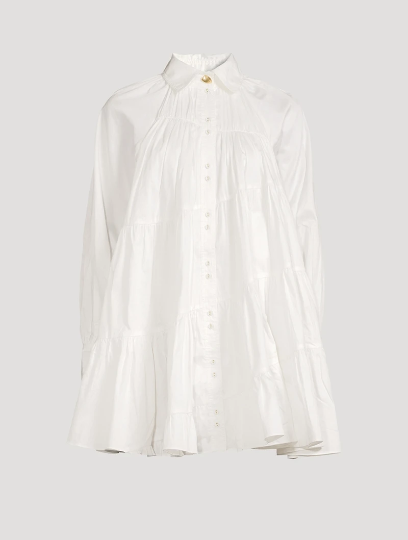 Cascade Smocked Shirt Dress