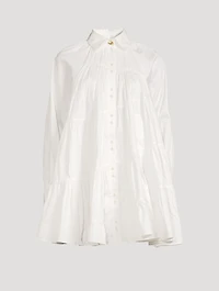 Cascade Smocked Shirt Dress