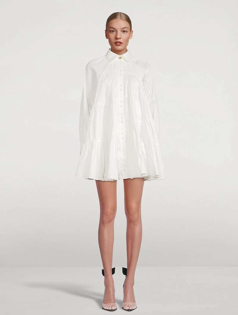 Cascade Smocked Shirt Dress