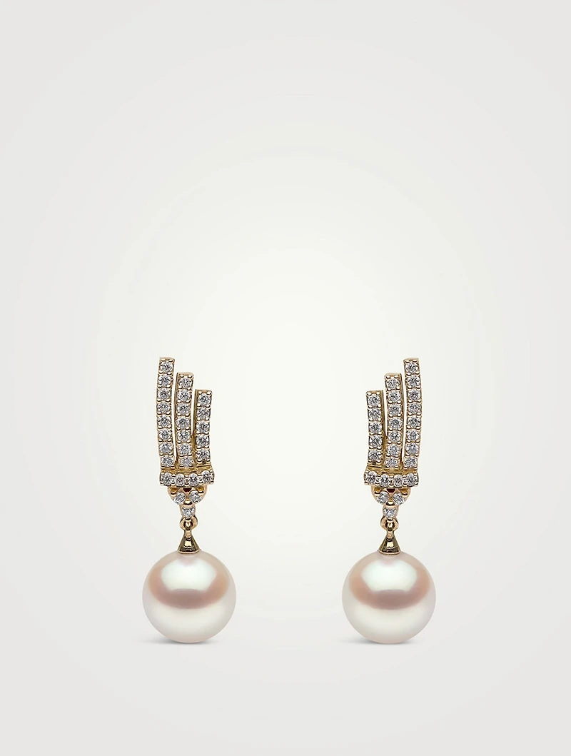 18K Gold Pearl Earrings With Diamonds