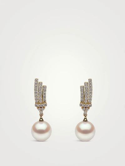 18K Gold Pearl Earrings With Diamonds