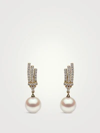 18K Gold Pearl Earrings With Diamonds
