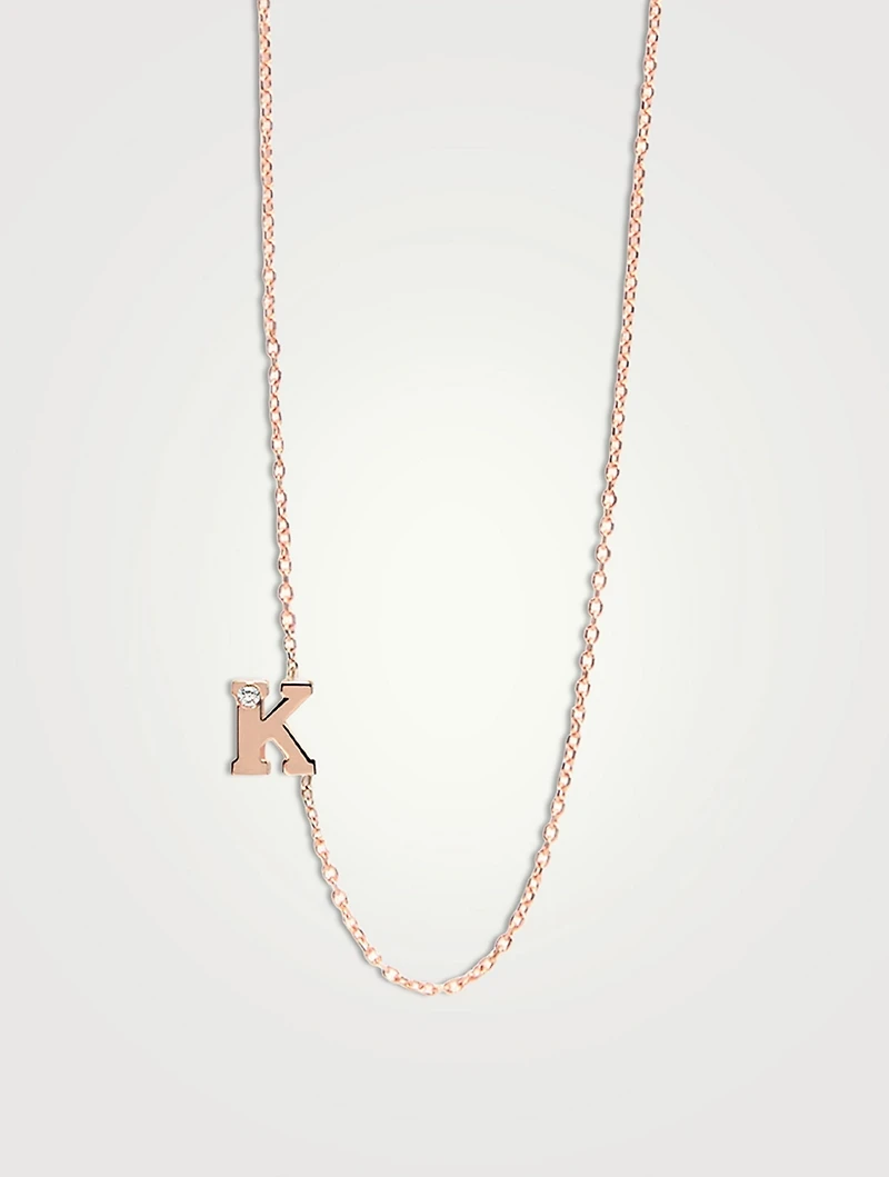 Love Letter Rose Gold K Initial Single Diamond Necklace