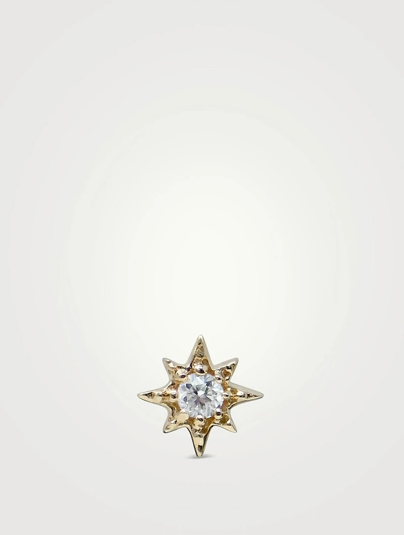 Aztec 14K Gold North Star Stud Earring With Diamond