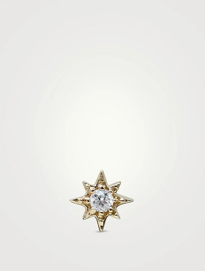 Aztec 14K Gold North Star Stud Earring With Diamond