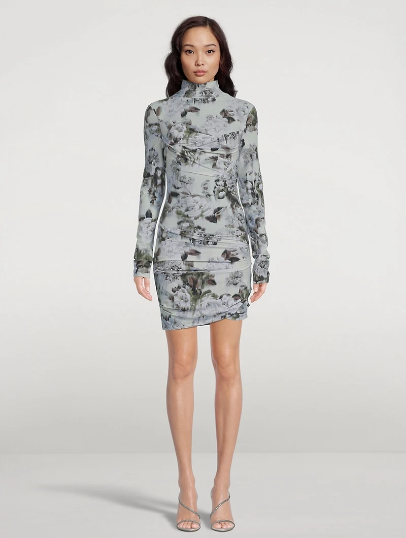 Long-Sleeve Twist Dress Chine Floral Print