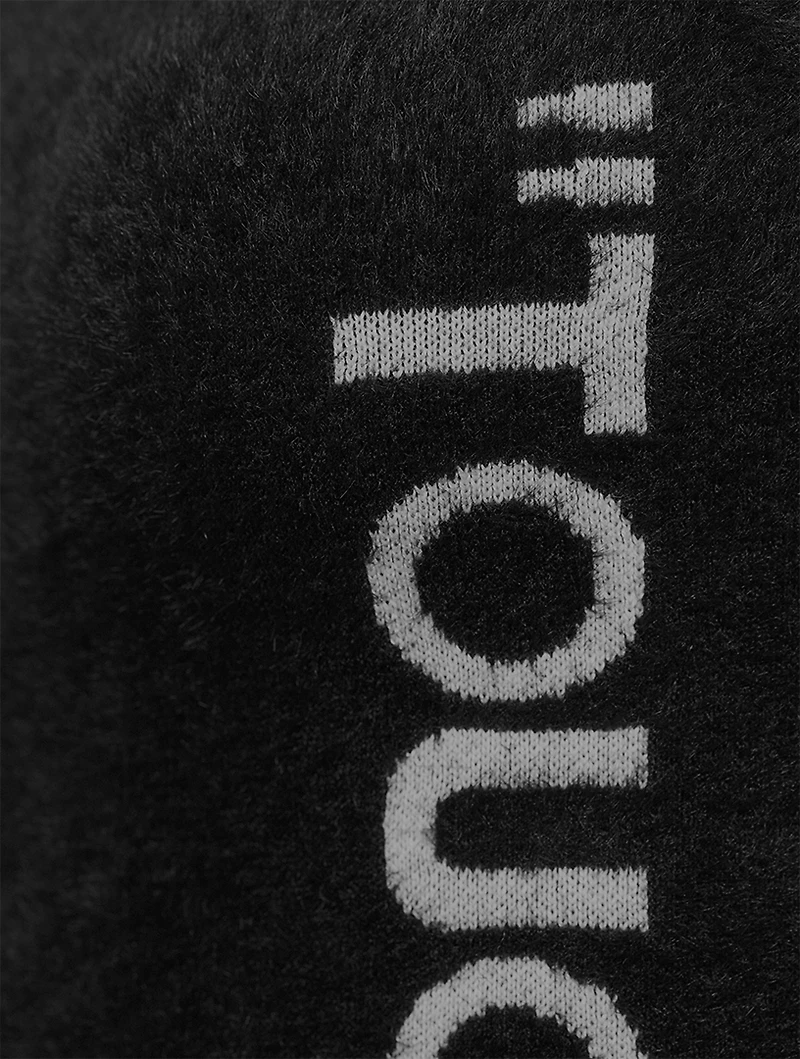 Quote Fuzzy Mini Dress Black White