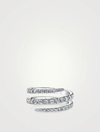 18K White Gold Coil Ring With Diamonds