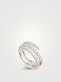18K White Gold Coil Ring With Diamonds