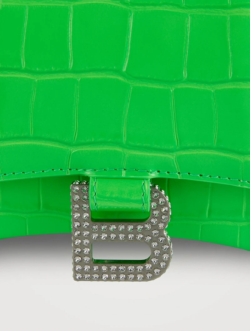 XS Hourglass Crystal-Embellished Croc-Embossed Leather Top Handle Bag