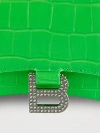 XS Hourglass Crystal-Embellished Croc-Embossed Leather Top Handle Bag