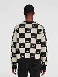 Checkerboard Wool Crewneck Sweater With Face Logo