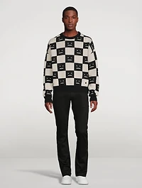 Checkerboard Wool Crewneck Sweater With Face Logo