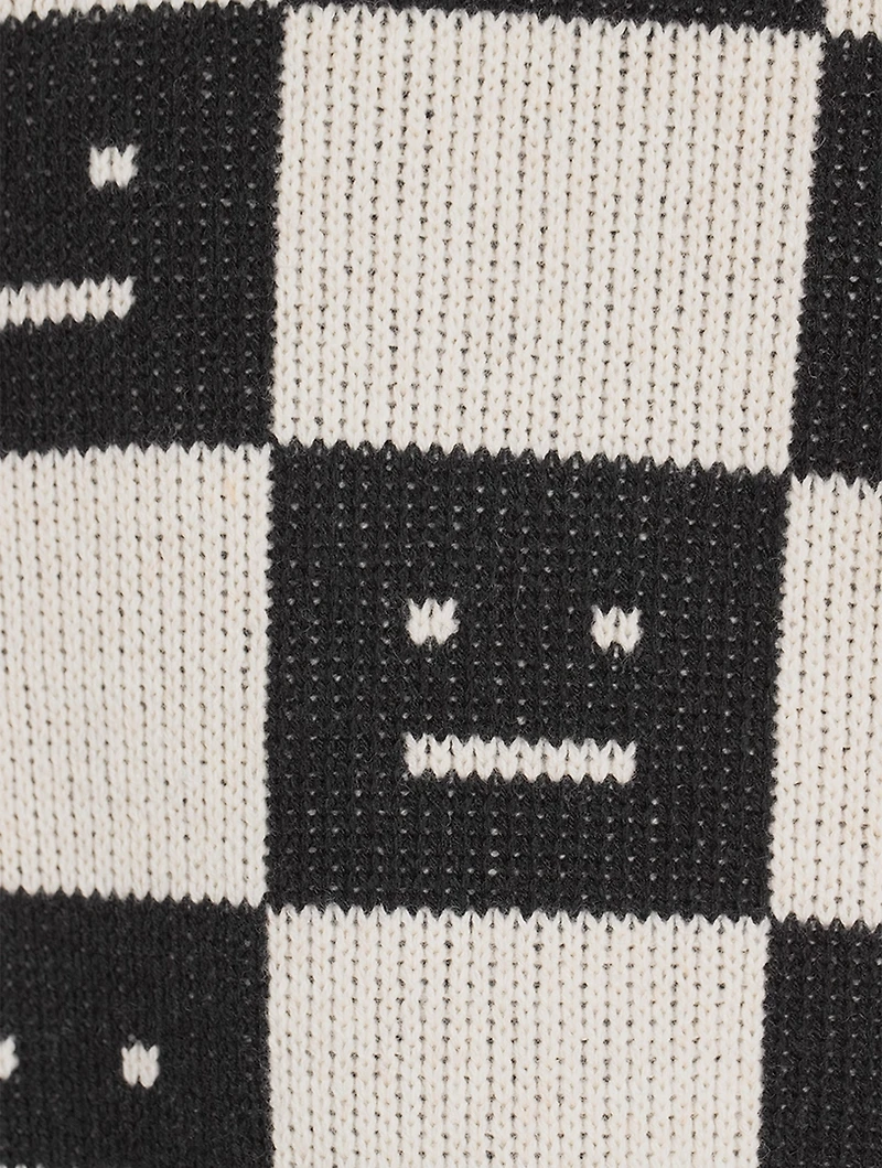 Checkerboard Wool Crewneck Sweater With Face Logo