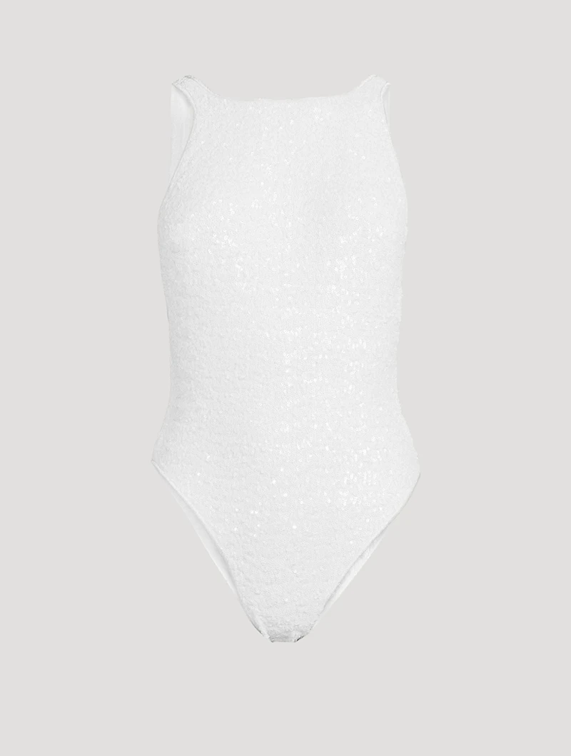 Sequin-Embellished One-Piece Swimsuit