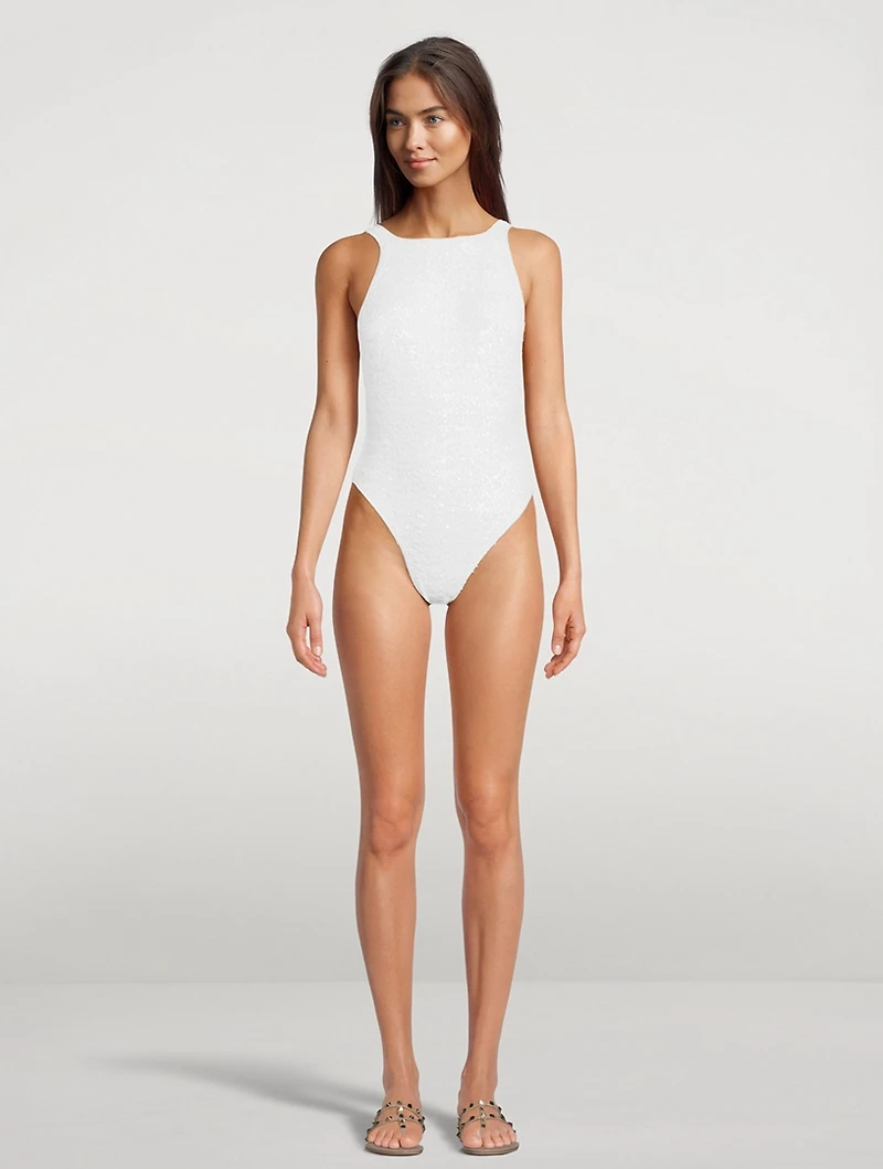 Sequin-Embellished One-Piece Swimsuit