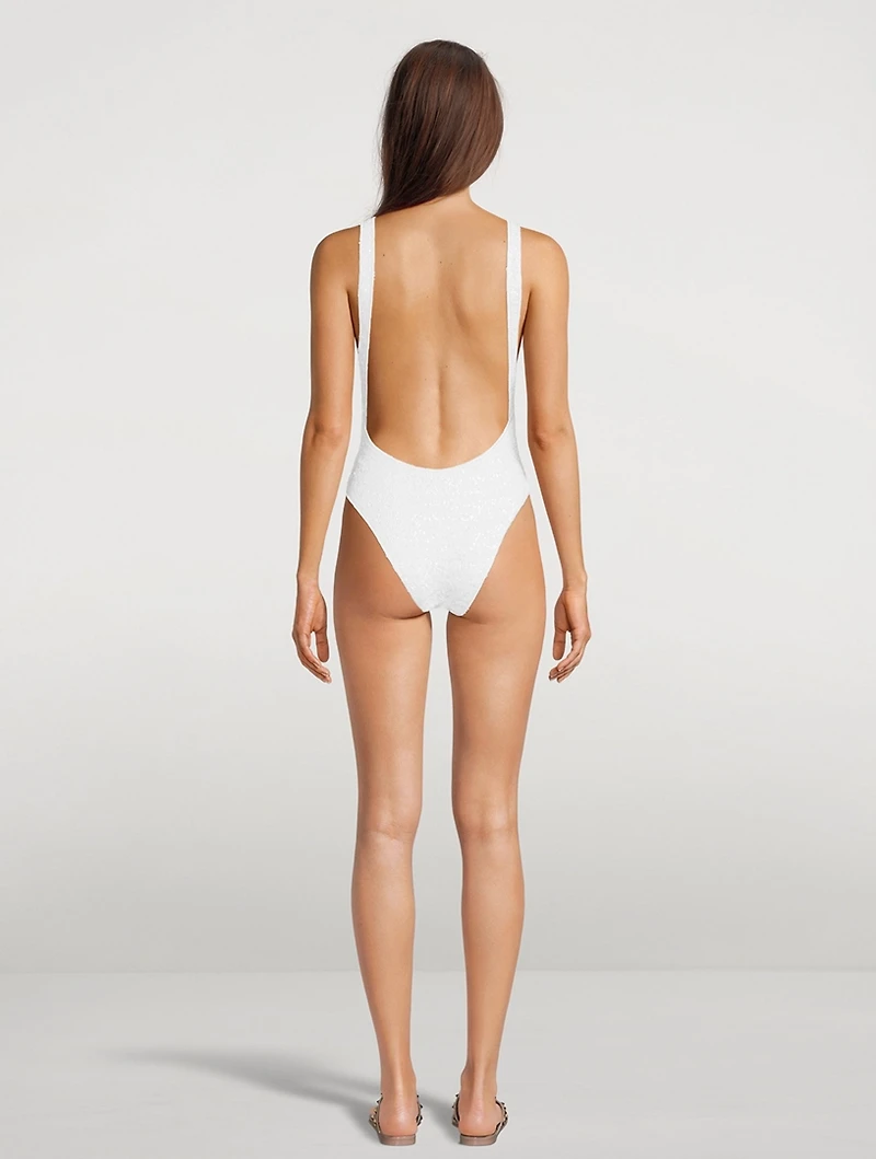 Sequin-Embellished One-Piece Swimsuit