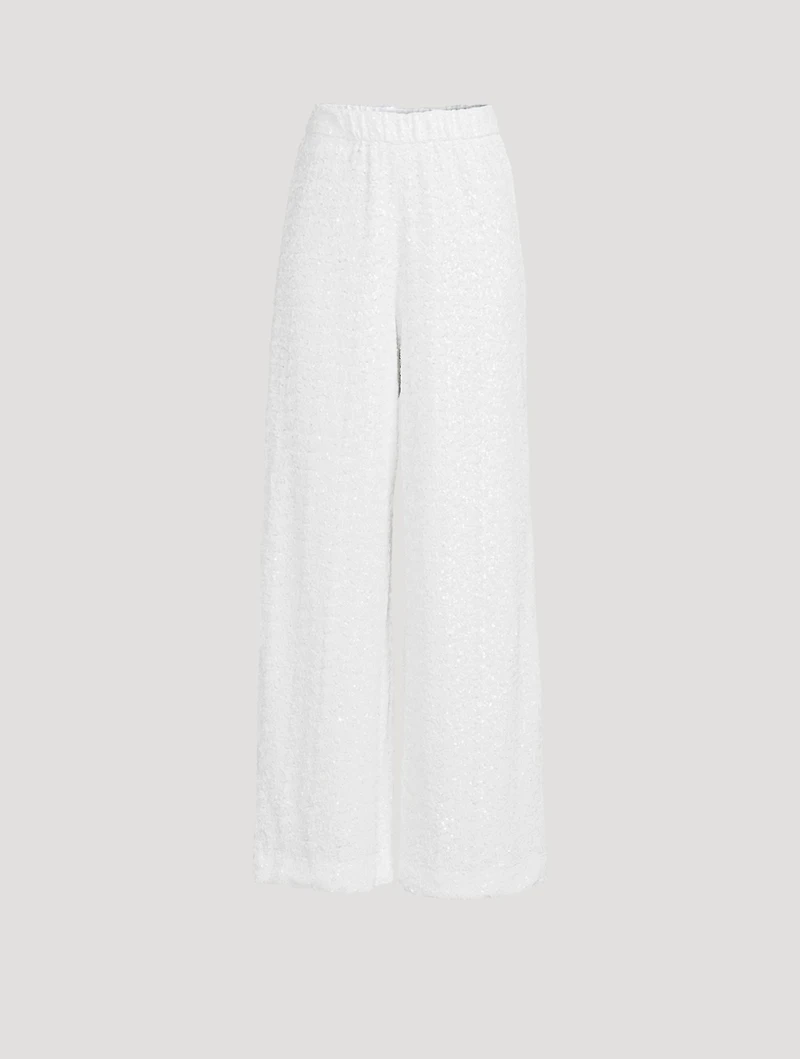 Sequin-Embellished Wide-Leg Pants