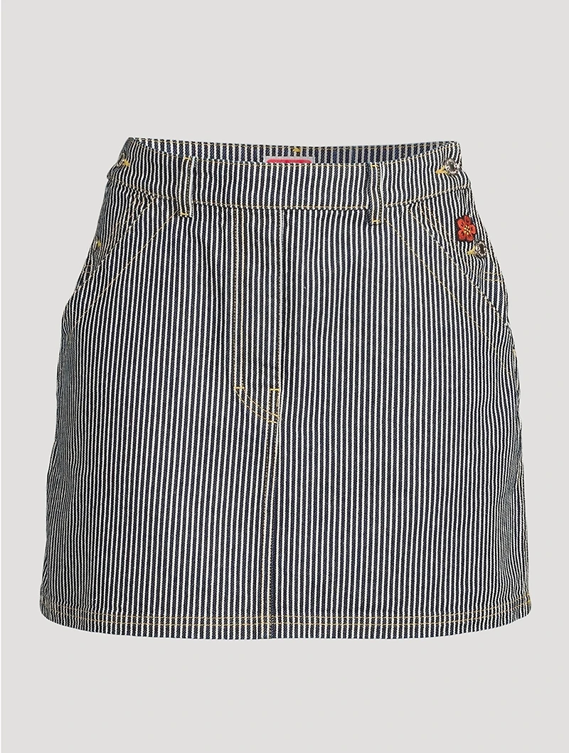Denim Mini Skirt Stripe Print