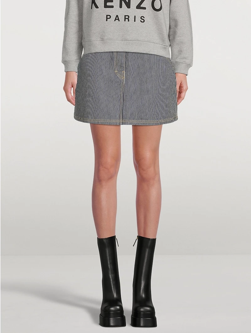 Denim Mini Skirt Stripe Print