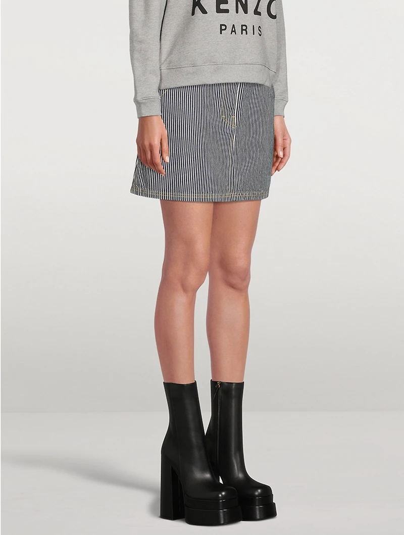 Denim Mini Skirt Stripe Print