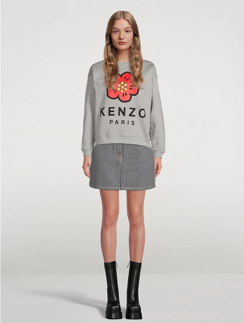Denim Mini Skirt Stripe Print